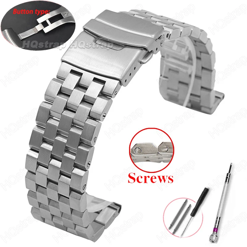 Vollständig massives Edelstahlarmband, 18 mm, 20 mm, 22 mm, 24 mm, 26, hochwertiges Uhrenarmband, flache Schnittstelle, Armband mit Werkzeugzubehör