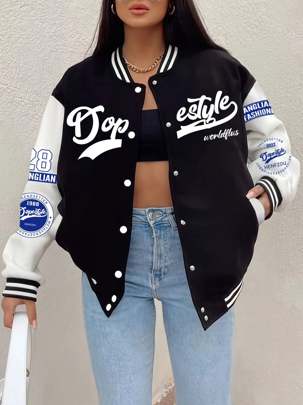 

Trendsetter Dope Стиль Куртки с принтом Женские удобные свободные бейсбольные майки Зимние флисовые теплые пальто Базовая повседневная одежда