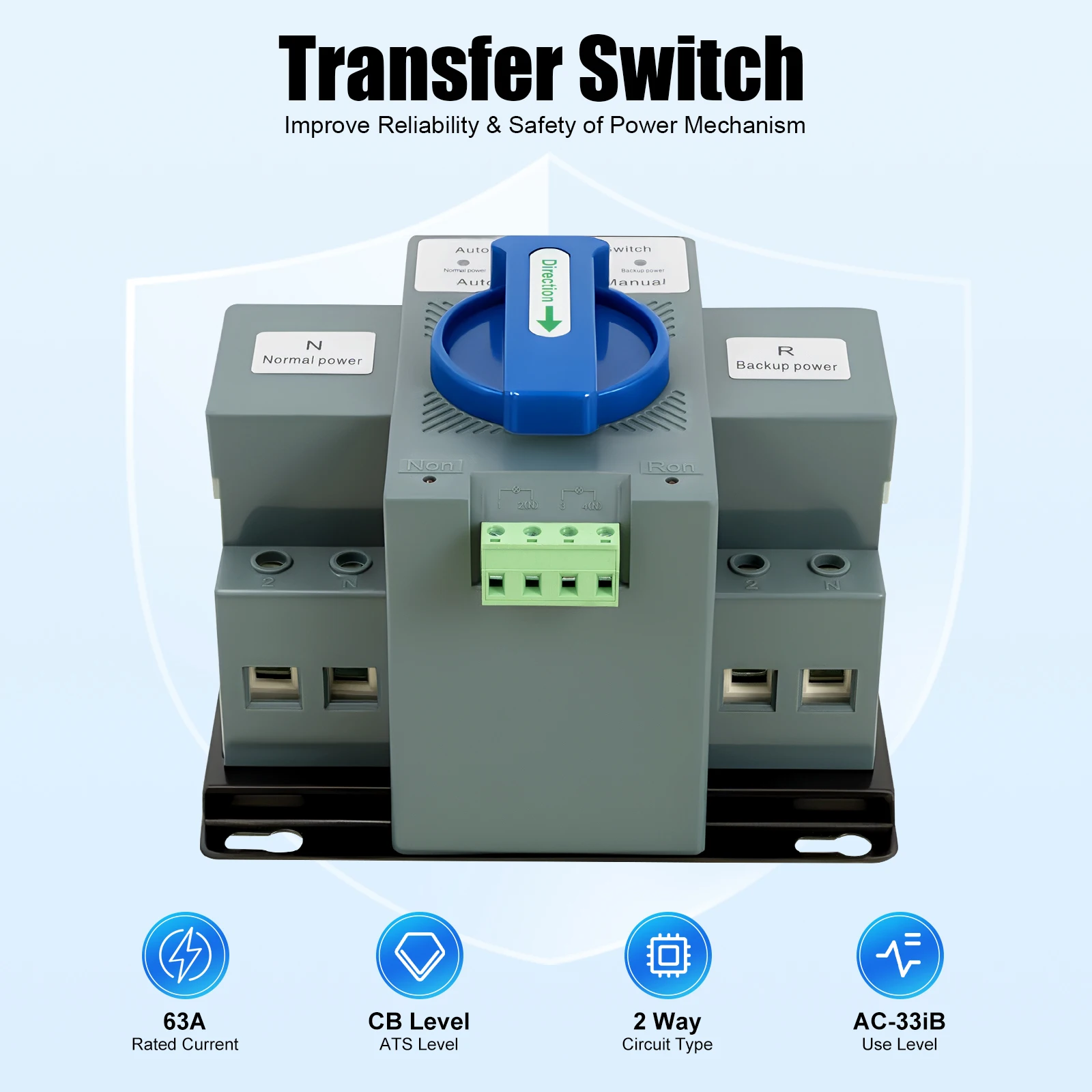 

Высококачественный переключатель генератора 63A 2P, двойной переключатель питания ATS, автоматический/ручной режим, защита с защитой
