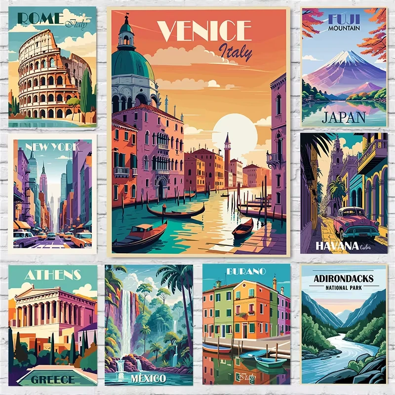 Athens Greece Italy Austria Ski Winter Sport National Park Travel Poster Print Wall Art Pictures Canvas Painting Room Home Decor