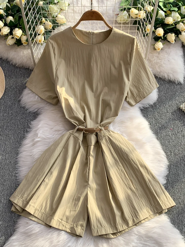 

Slimming Wide Leg Pants Casual round Ne Piece Dr Women's Faion Design High Waist Belted Summer New Arrival