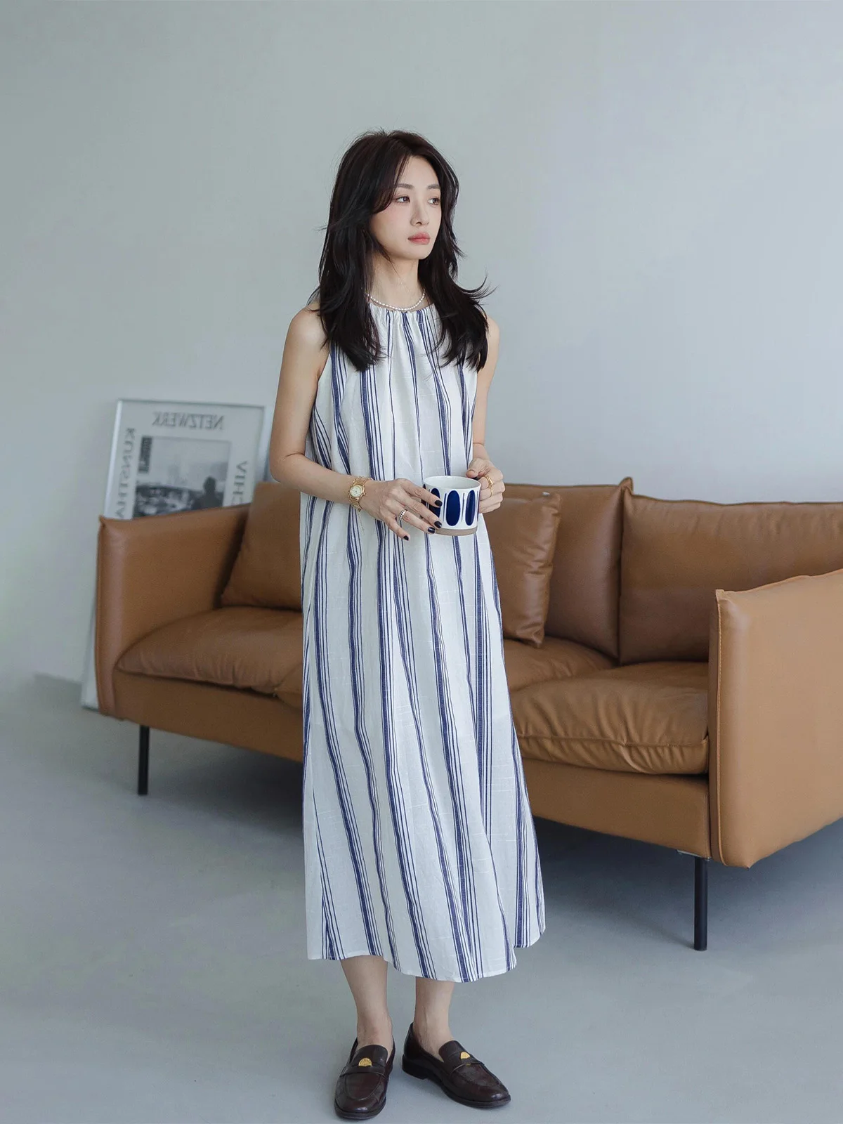 

DesiGar Blue White Striped Strapl Dr Loose Comfortable Summer Vaion Beachwear Svel Slimming Sand Beach Dr