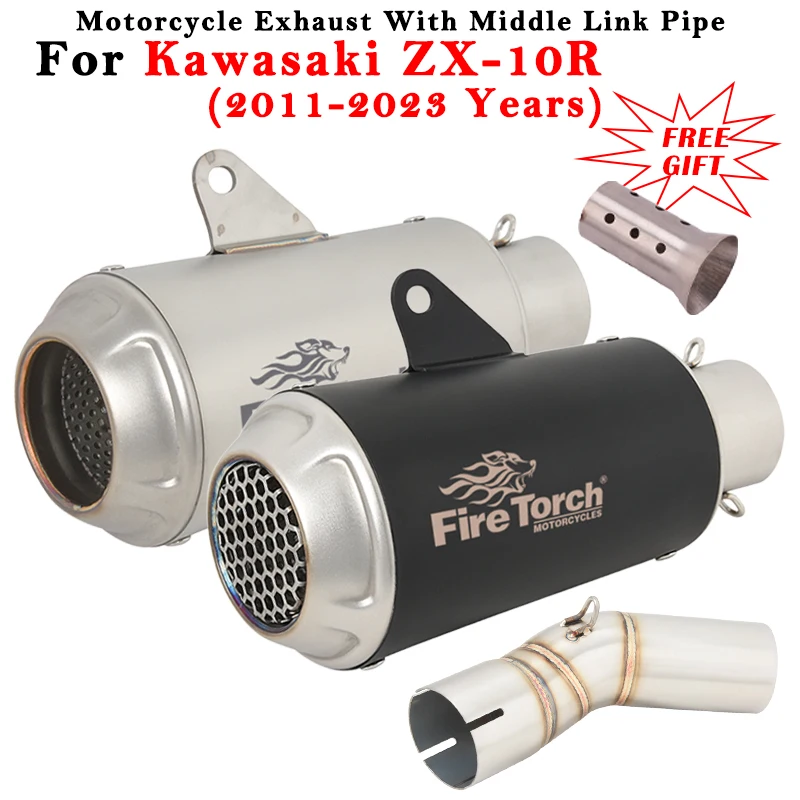 

Motorcycle Exhaust Escape Modified Muffler With Middle Link Pipe For KAWASAKI ZX-10R ZX10R ZX 10R 2011 - 2020 2021 2022 2023