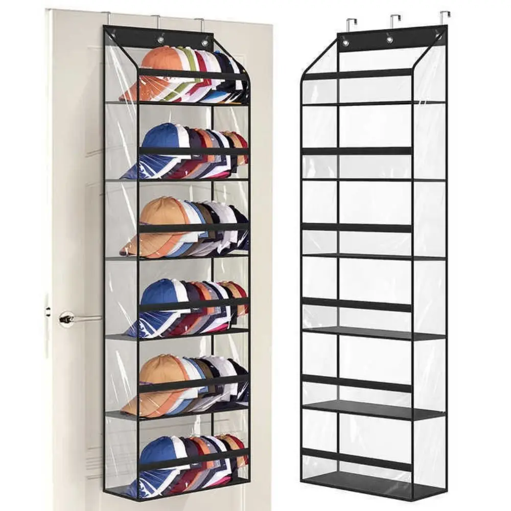 

Wall Mounted Multi-layer Storage Bag Visible Large Capacity Over The Door Organizer Foldable with Hooks Sundries Storage Bag