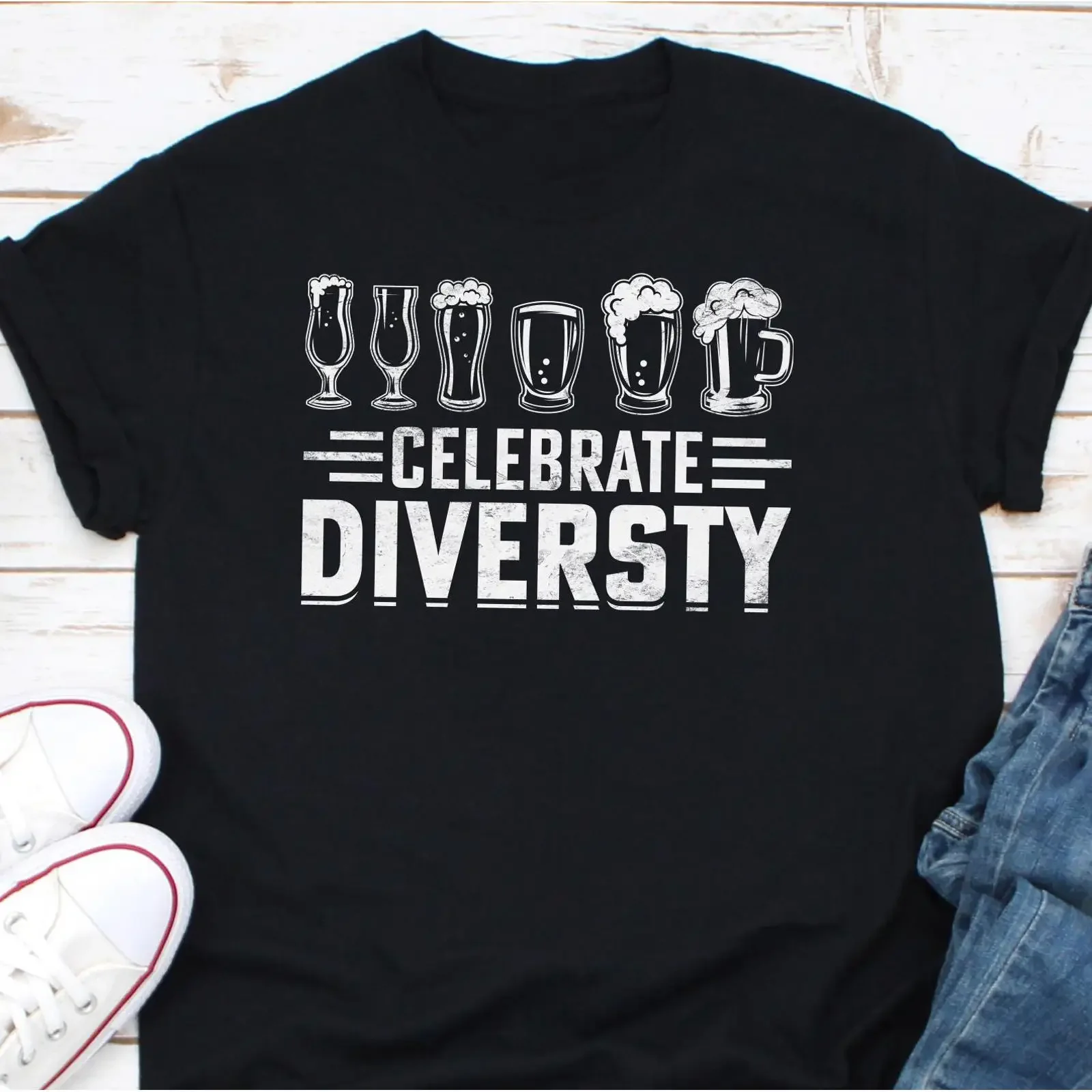 Celebrate Diversity Funny Beer T Shirt Lover Brewery Drinking Bar Crawl Party Casual vintage Washed streetwear Stretched