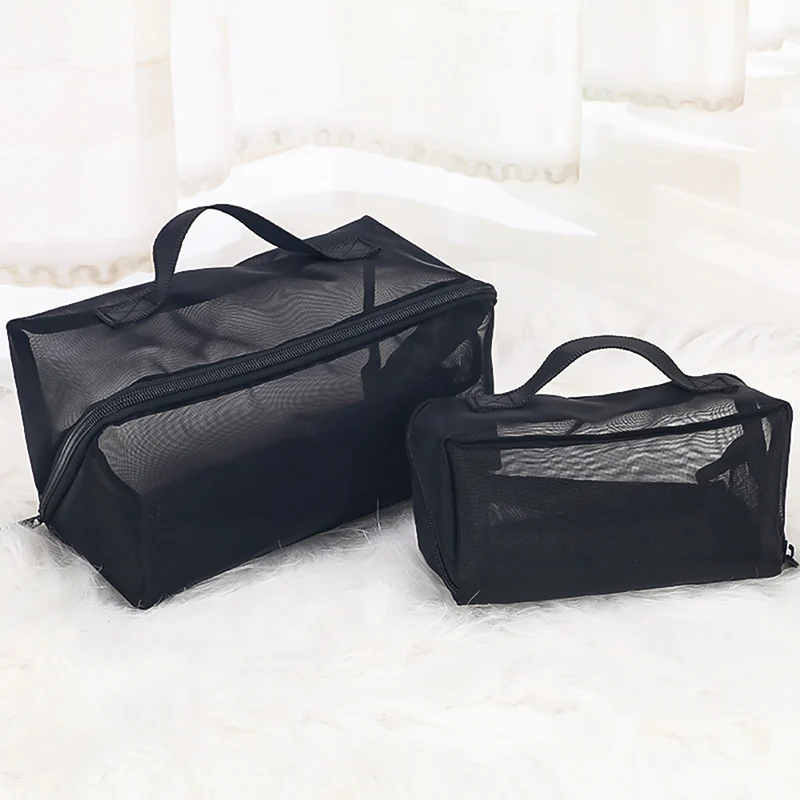 Makeup Bag Women‘s 2024 New Portable Handbag High Appearance Mesh Large Capacity Transparent Travel Simple Toiletry Storage Bag