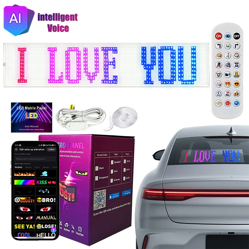 

Transparent Devil's Eye LED Matrix Panel Remote & APP Control Scrolling Animation Display for Car Truck Windshield & Shop Window