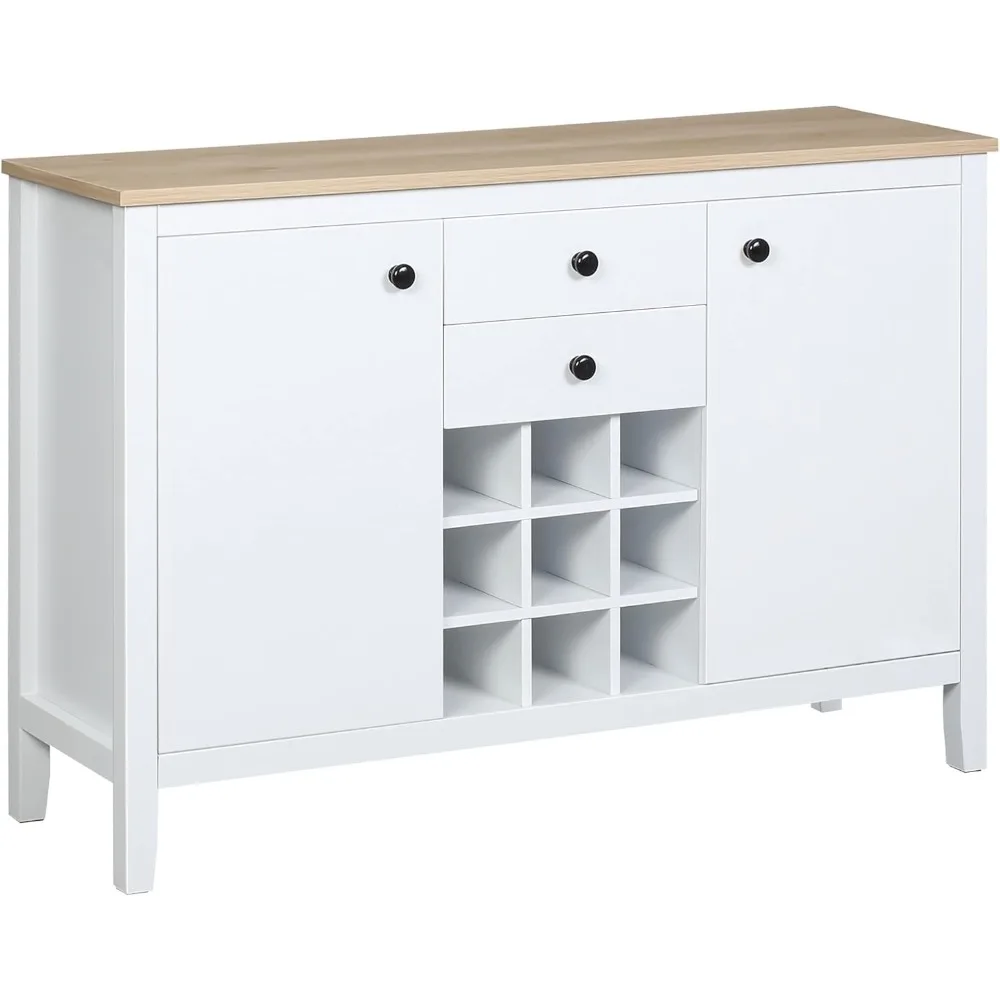 

Coffee Bar Cabinet 9-Bottle Wine Rack, Sideboard Buffet Cabinet, Wine Cabinet with Drawers and Adjustable Shelves, Natural and