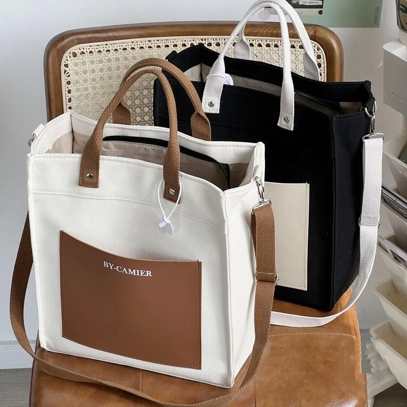 Japanese Casual Canvas Bags For Women Patchwork Color Tote New 2024 Purses and Handbags Ladies Book/Shopping Bag Woman Bag Bolso