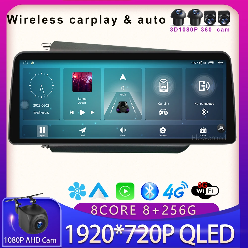 

Автомагнитола для Honda Civic 9 FB FK FD 2015-2020 12,3 ''QLED экран, радио, видео, беспроводной Carplay, автомобильный мультимедийный плеер GPS 5GWiFi BT5.0