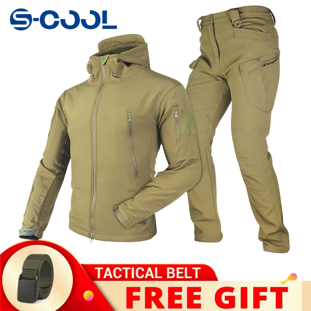 

Tactical Jacket Pants Men Tactical Combat Soft Shell Jackets Techwear Windproof Waterproof Fleece Thermal Hooded Coats