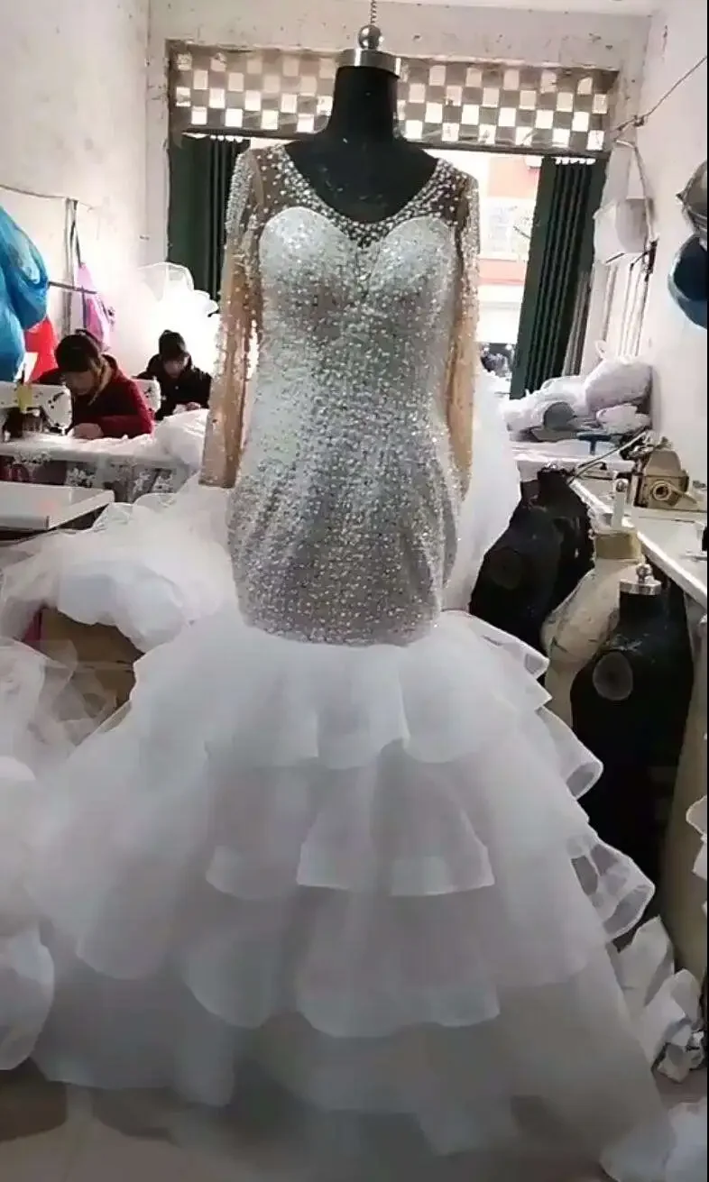 Aangepaste romantische ronde hals kanten applicaties trouwjurk Robe De Mariée plus size illusie lange mouwen landelijke stijl bruidsjurk