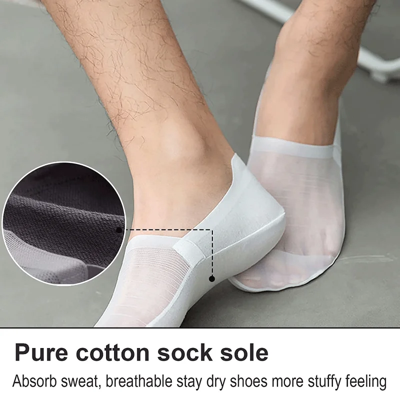 1/4Pairs Man Socks Summer Invisible Ice Silk Breathable Socks Nylon Thin Low Cut Non Slip Non-Slip Socks for Flats Boat Sneaker