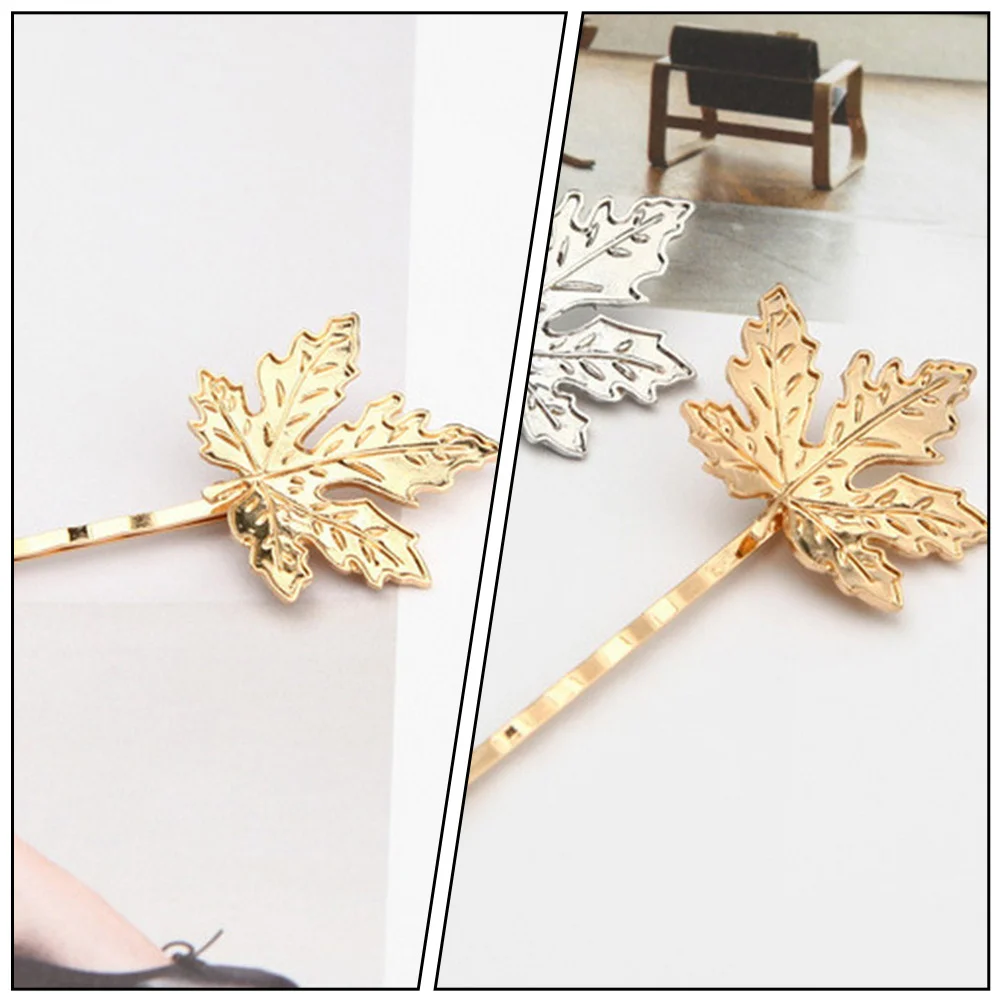 

2pcs Maple Leaf Hairpins Golden Alloy Female Bang Clips For Party Wedding Prom Decorative Hair Accessories Plant Shaped