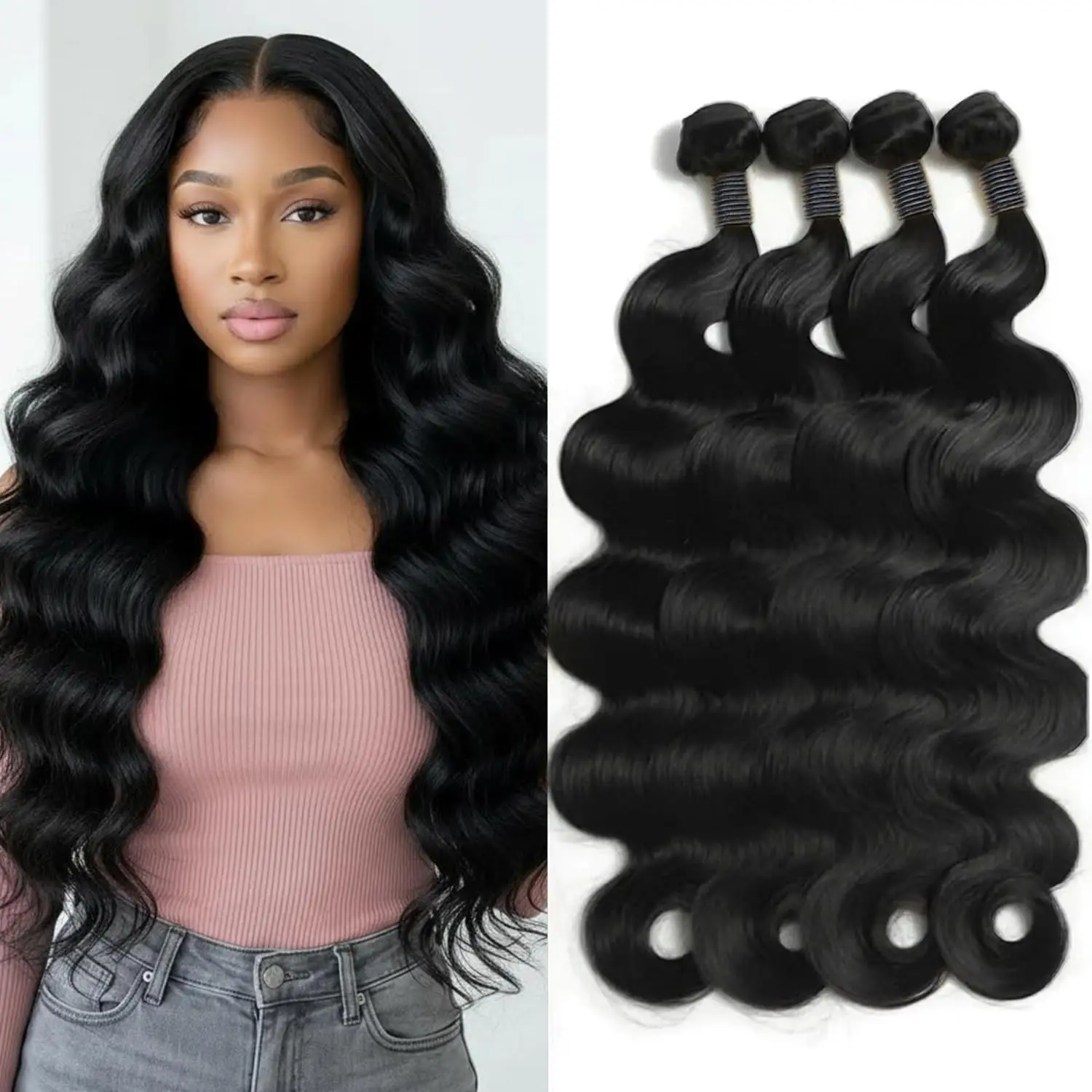 

Body Wave Bundle Virgin Raw Brazilian Wholesale Human Hair 3/4 Bundles For Women Wet And Wavy Hair Weave Extension Double Weft