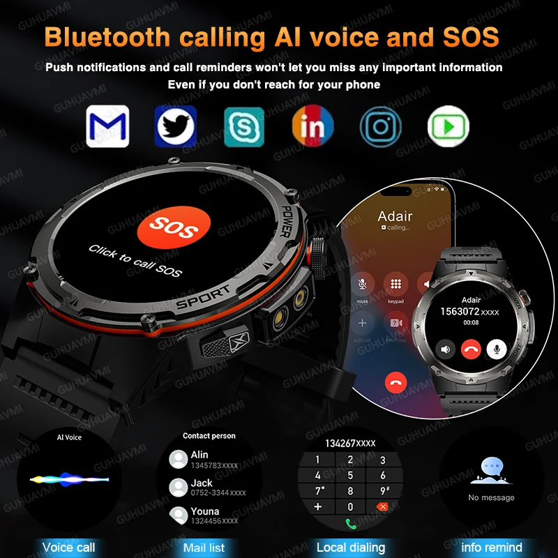 T-Rex 3 GPS الرياضة مقاوم للماء ساعة ذكية الرجال 3ATM مقاوم للماء 500mAh بطارية NFC دعوة 2025 جديد ل Xiaomi Smartwatch UV + الأشعة تحت الحمراء