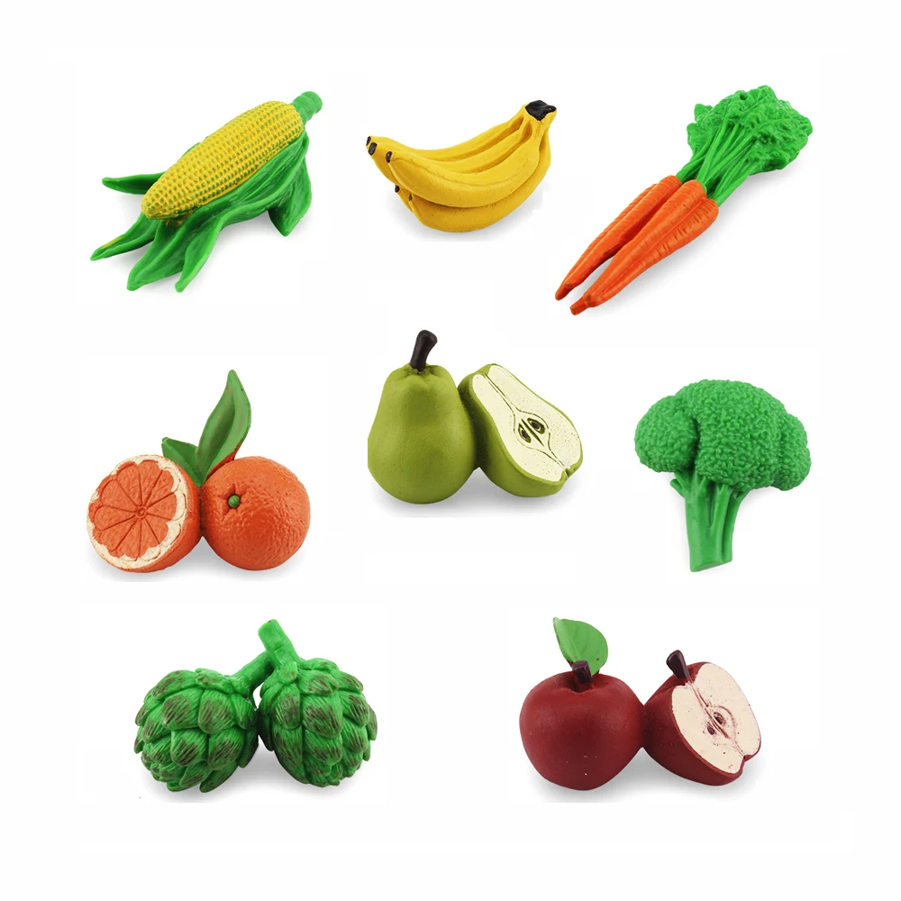 

Realistic Fruit Vegetables Model Toys Oranges Bananas Carrot Corn PVC Figurines Christmas Party Decoration Educational toys