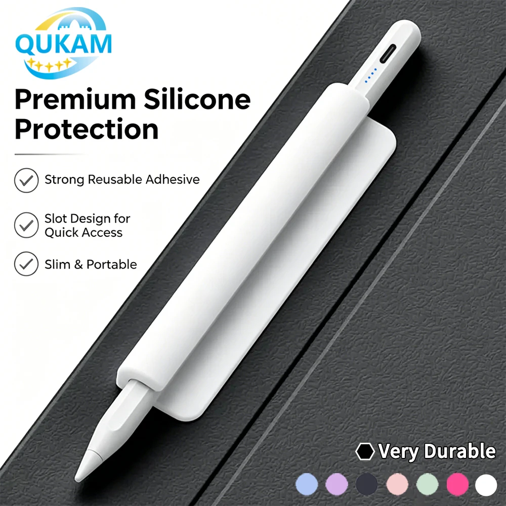 New iPad 2018-2026 Stylus Pen With 7 Color Anti-Lost Silicone Pen Holder Soft Protective Sleeve Self-Adhesive Tablet Accessories