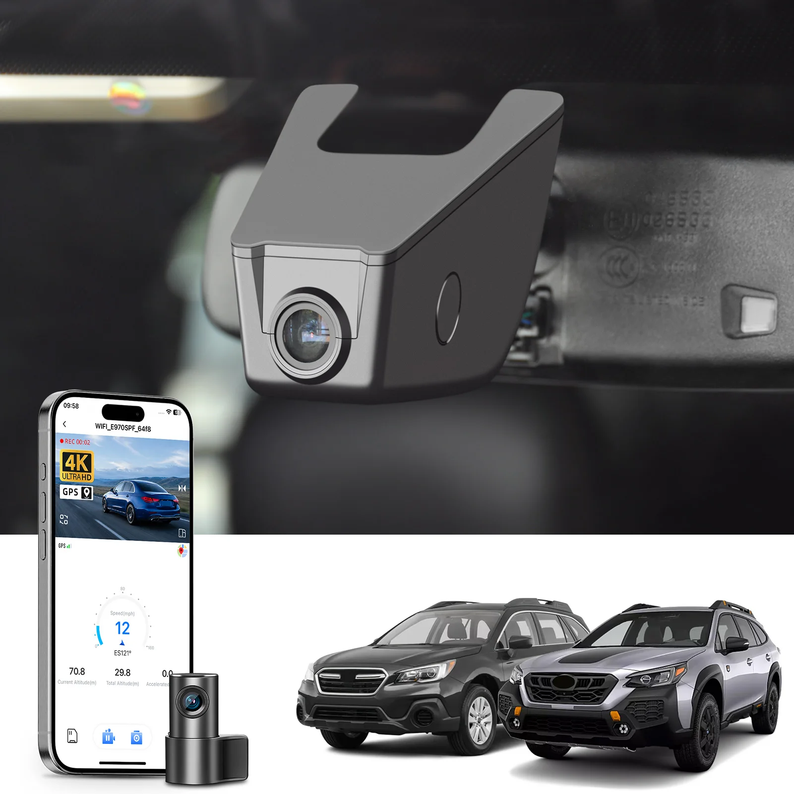 Câmera Veicular Mangoal 4K Dedicada para Subaru Outback (2016-2025) com WiFi, APP e GPS - Plug and Play