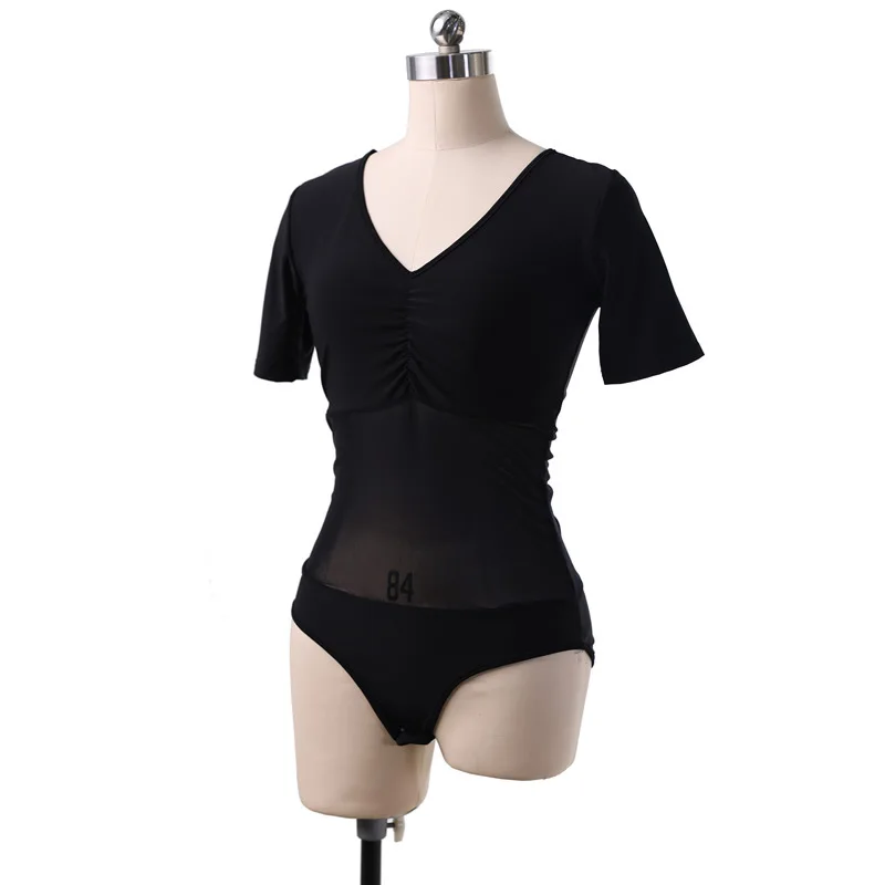 

Лидер продаж, высококачественный тренировочный костюм для женщин и девочек, полупрозрачная пряжа, купальник для танца живота с короткими рукавами