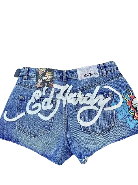 Hohe Taille schlanke Mini-Shorts für Frauen y2k sexy Mädchen kurze Hosen Harajuku Gothic Letter Print Retro Baggy Denim Shorts Streetwear