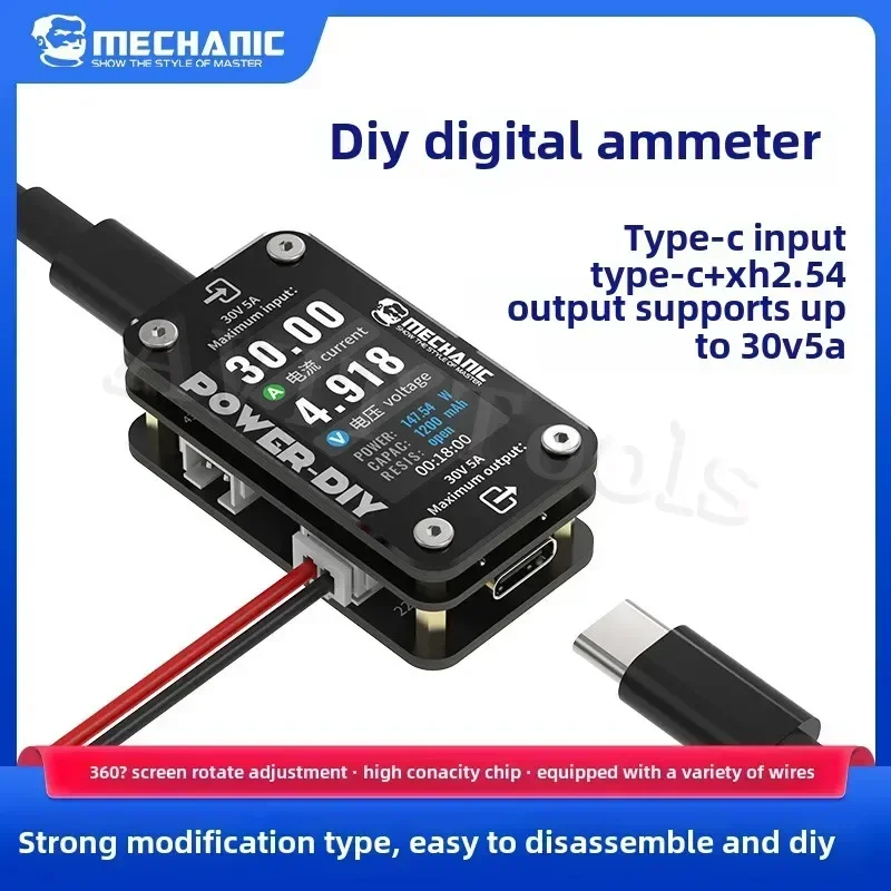 MECHANIC Power DIY Digital Ammeter Multi functional Mobile Voltage Test DIY Digital Ammeter Rotating Screen Test Tool