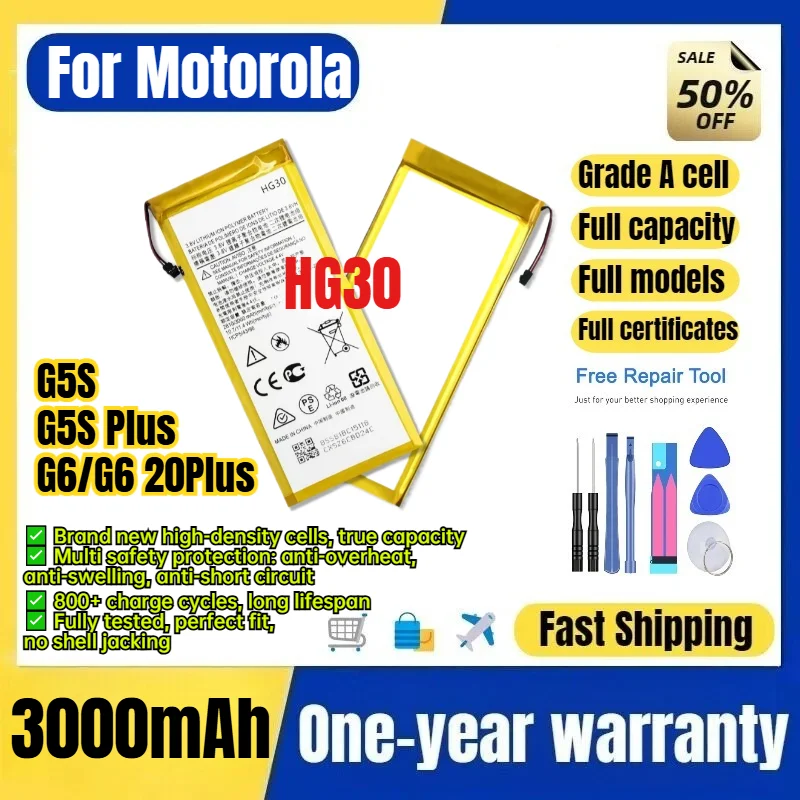 HG30 for Motorola G5S/G5S Plus/G6/G6 20Plus Phone Battery 0 Cycle High Capacity Battery Replacement Bateria Grade A Cell   Tools