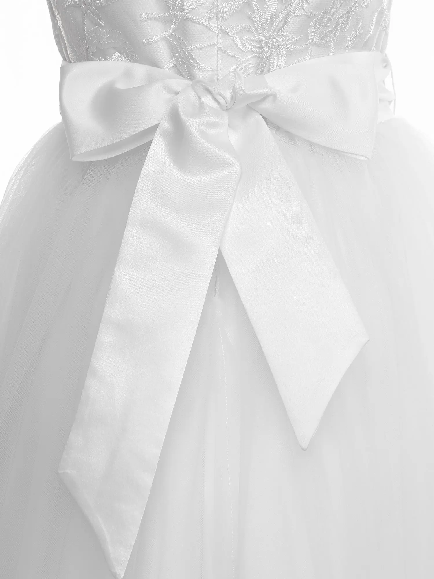 

Kids Girls Dress White Sleeveless Round Neck Lace Flower Girls Dresses with Belt for Birthday Wedding Party Pageant Banquet Gown