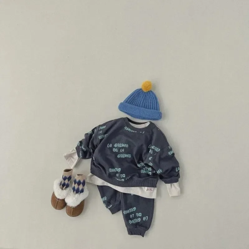 Bambini ragazzi lettera stampa felpa e pantaloni Jogger Set 2024 autunno neonate vestiti bambino felpa con cappuccio + pantaloni 2 pezzi vestito primaverile