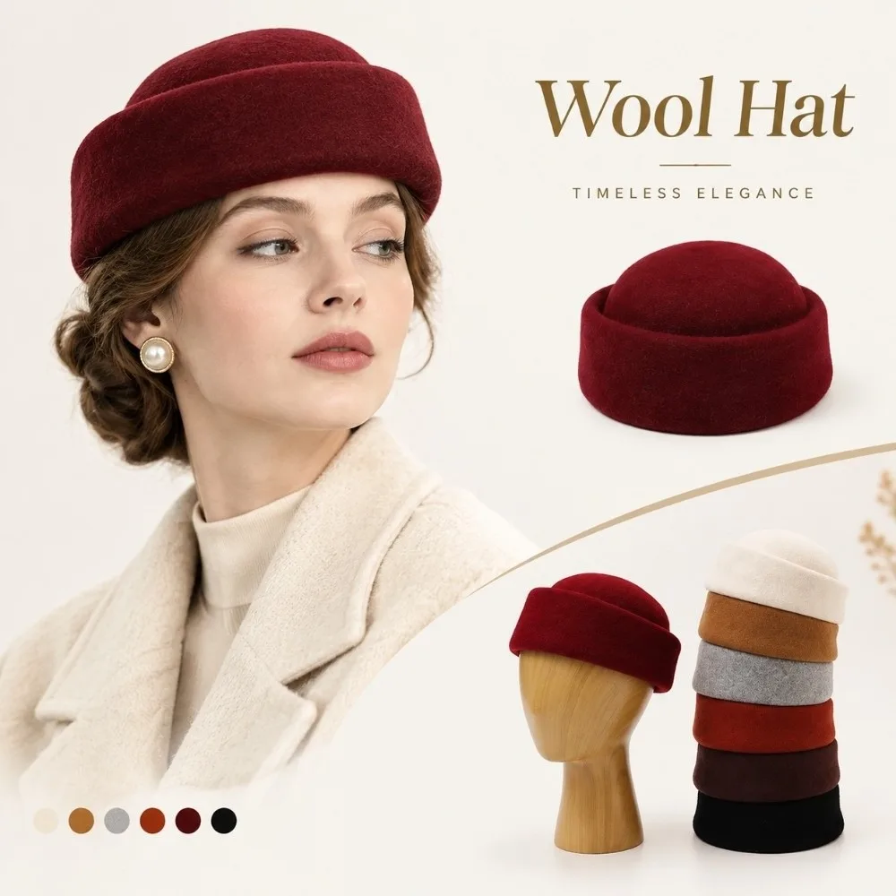 New Warm Insulation Dome Pillbox Hat Secure Fit Soft Texture Round Top Hat Wool Women Winter Hat Daily Commuting