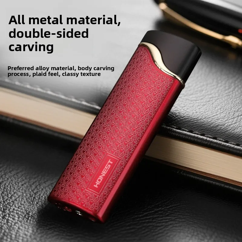 New Honest Ultra Thin Inflatable Lighter Metal Windproof Jet Red Flame Outdoor Portable Lighter Men's Smoking Gift