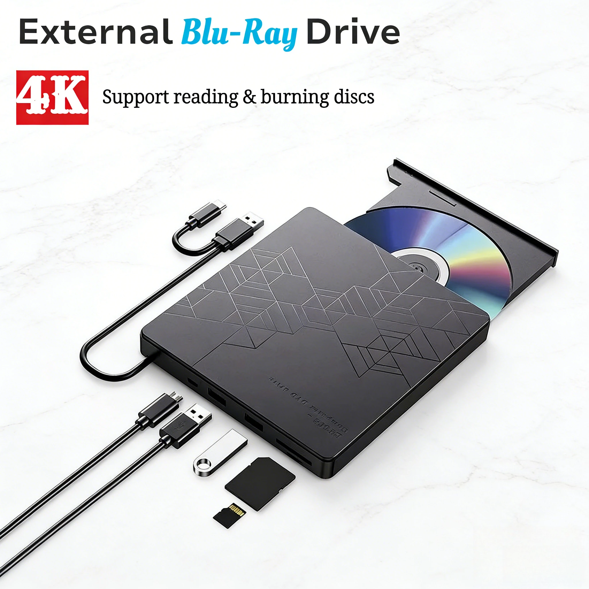

Portable External 5-in-1 Blu-ray Drive BD-RW Optical Drives BD DVD CD Burner USB3.0 Player Reader for Laptop PC Windows11/10 Mac