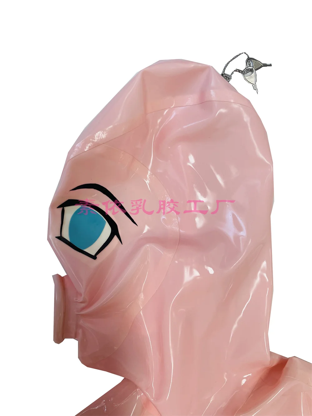 Baby pink full cover latex catsuit handmade gloves mouth sheath codpiece hidden two sheath 3D breast