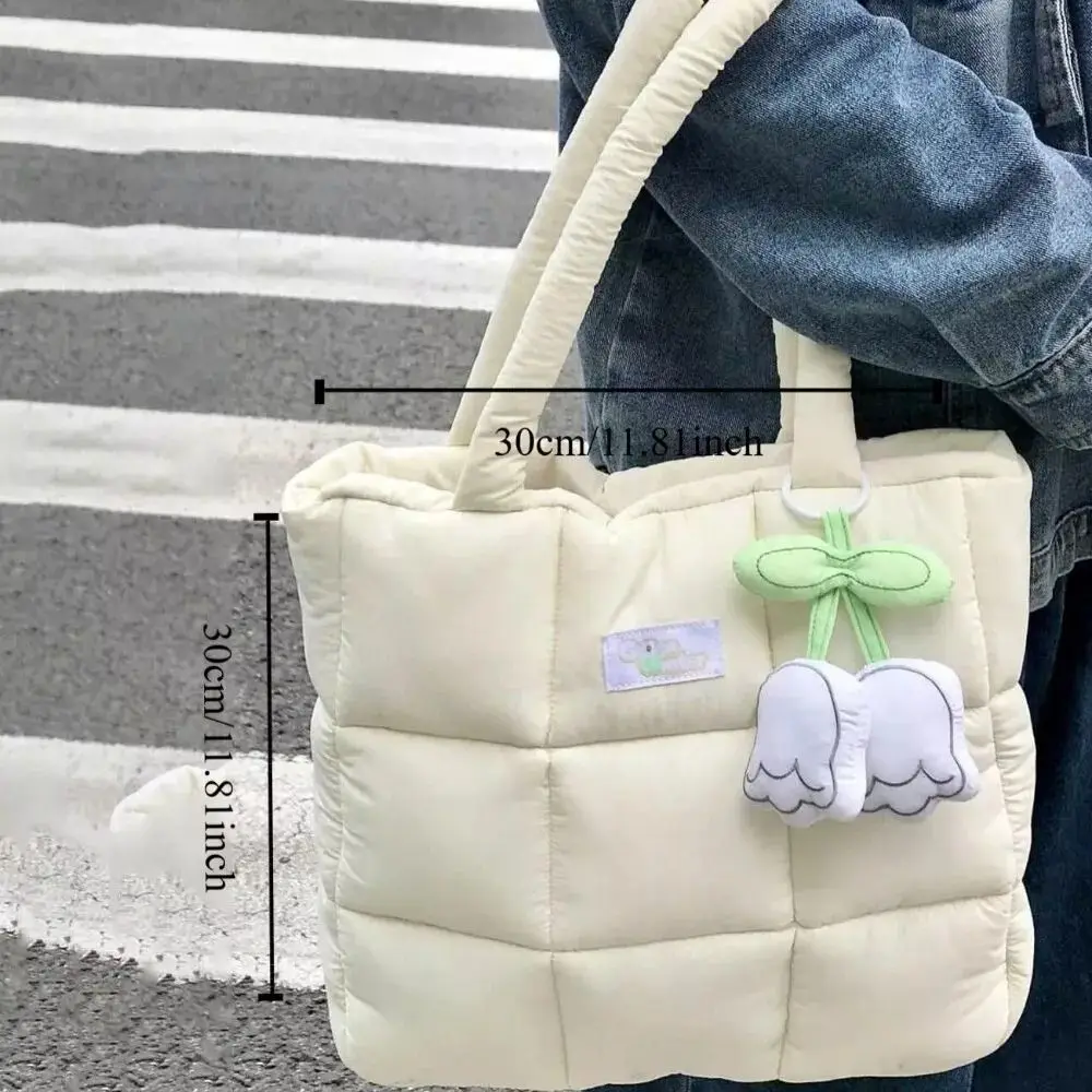 New Cotton Down Shoulder Bag Solid Color Large Capacity Tote Bag Fluffy Soft Travel Handbag