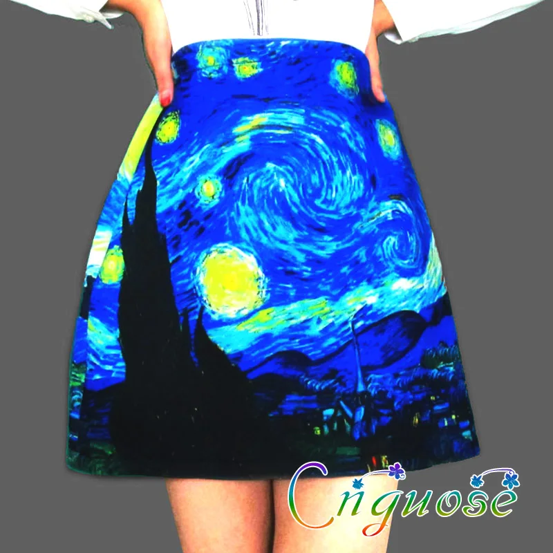 

Women's clothing Skirt Harajuku Spring Summer Fashion Gogh Starry Night Pattern Print a-line Female Short Mini Skirts Womens
