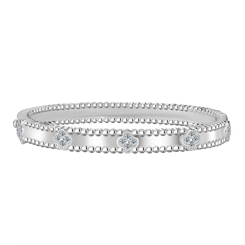 Butterflykiss Four-leaf Flower S925 Sterling Bracelet Bangle 18k Gold Color Lucky Grass Full Moissanite Bracelets Jewelry Gifts