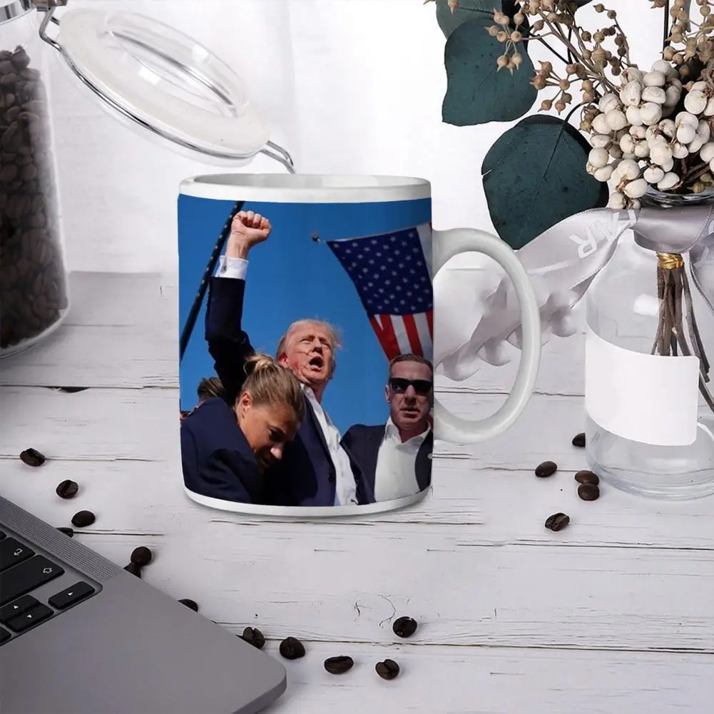 Trump Survived Shot Cup Trump Ceramic Cup Coffee Mug Strong Fist Pump Shot Survivor Double-sided Design Gift for Home Office