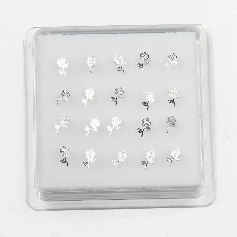 1 Box/20 Stück Gold-Silber-Nasenring aus Messing, eingelegt mit glänzenden Glassteinen - Luxuriöser Nasenschmuck für Damen, perfekt für – Detail 4