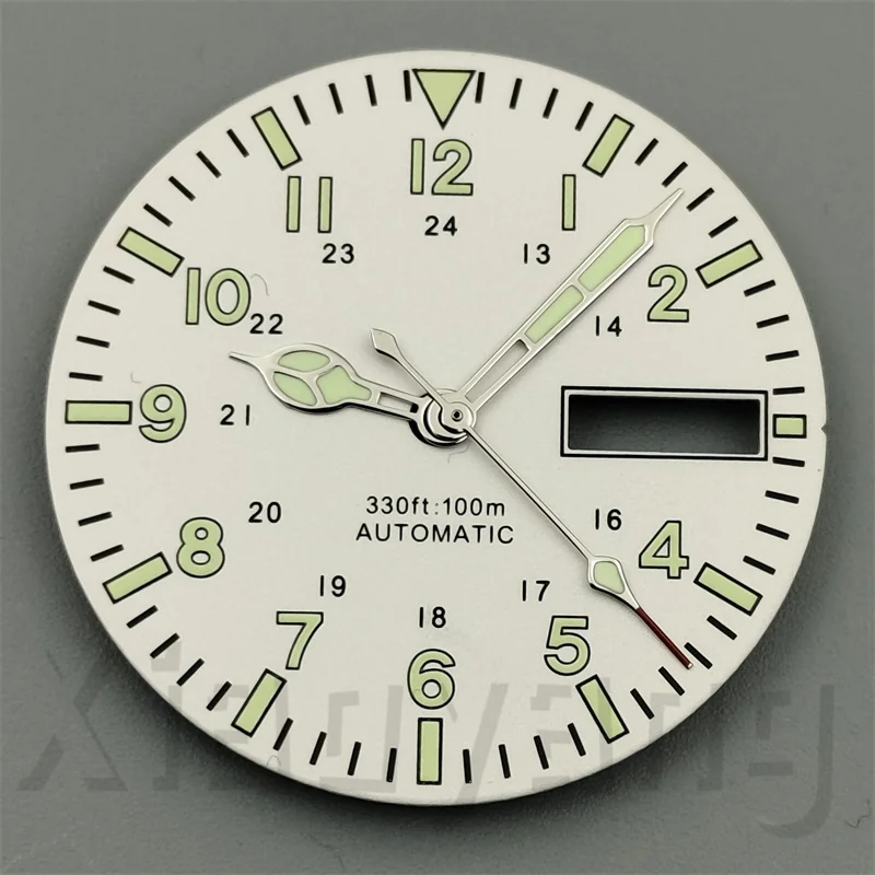 Black Blue White Sterile Red 29mm Pilot Style Watch Dial And Hands Set Arabic Numerals Fit NH36 Automatic Movement GreenLuminous