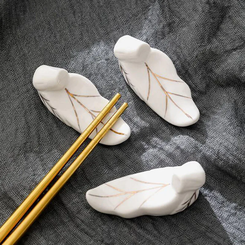 3 Pcs/Set Japanese Style Ceramic Leaf Chopstick Rack Spoon Fork Chopstick Holder Pillow Rest Stand Kitchen Tableware