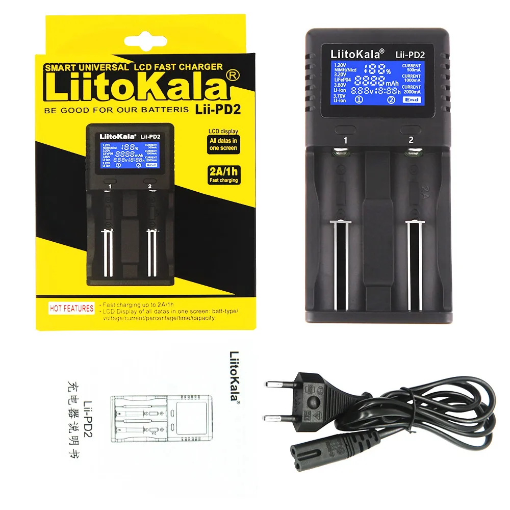 LiitoKala Lii-PD2 Universal Battery Charger for 3.7V Li-ion Compatible with 18650 18500 16340 26650 21700 20700 18350 CR123A
