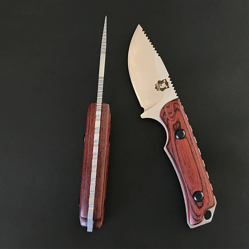 Outdoor Liome 15017 Tactical Fixed Blade Knife Wooden Handle Camping Hunting Straight Security Defense Knives Pocket EDC Tool