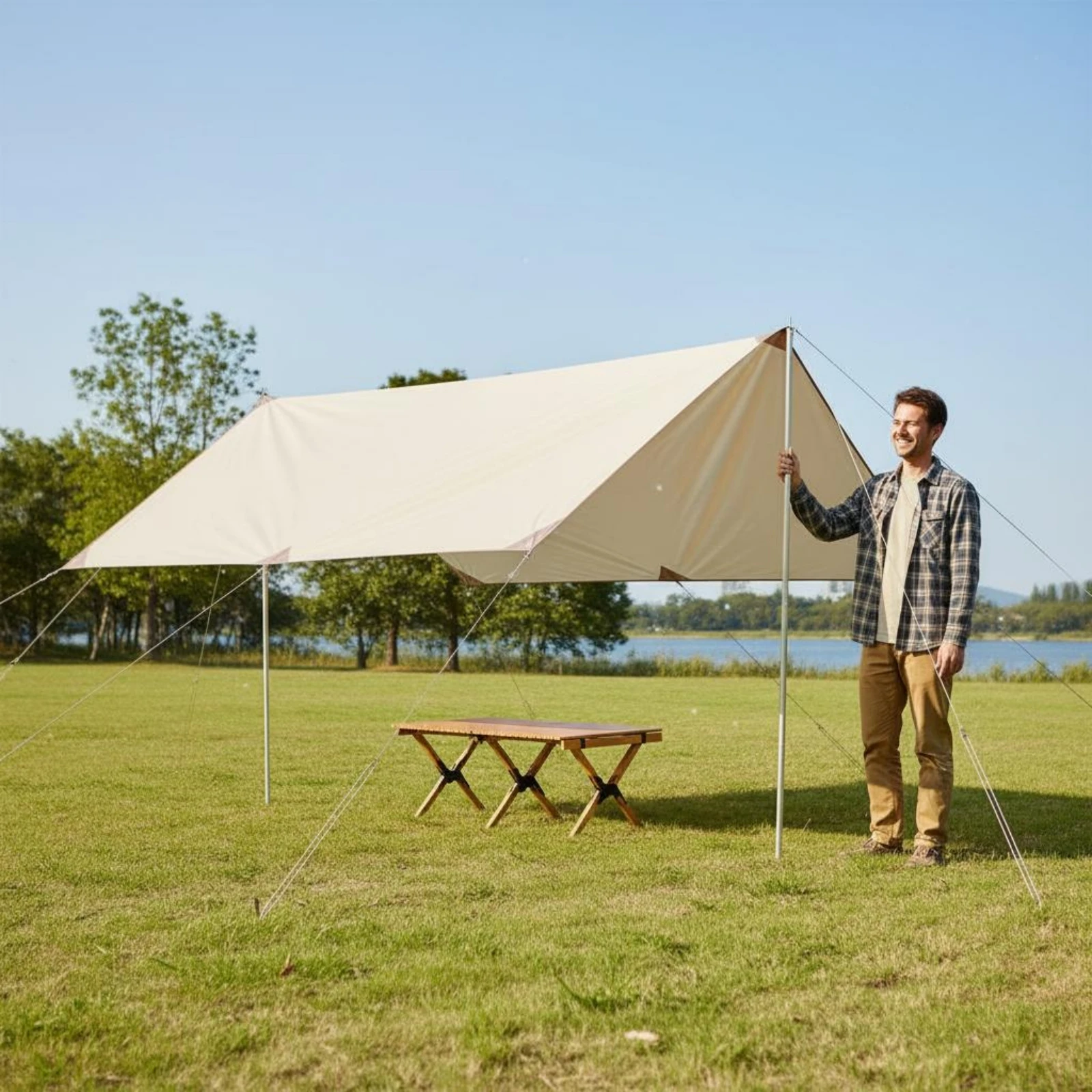 Picture 7: Waterproof Sunshade Tent Multi-Functional Camping Tarp Shelter Portable Tarp Canopy Easy to Set up Rain Fly Fast Drying for Bbq
