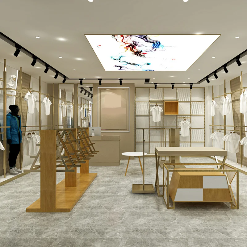 custom.Elegant Modern Luxury Men Clothing Store Display Cabinet Latest Whole Store Design with Elegant Display Racks