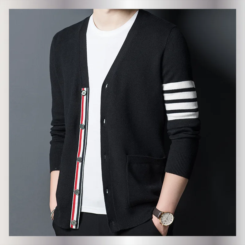 

New Autum Winter Brand Fashion Knitted Men Cardigan Sweater Black Korean Casual Coats Jacket Mens Clothing S-3XL