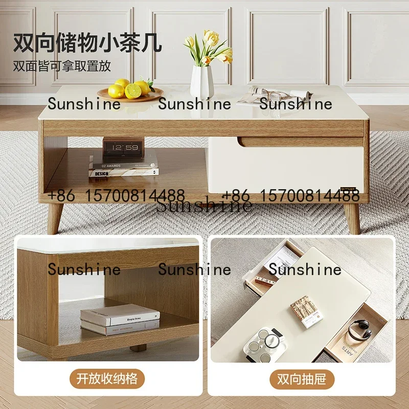 Log wind tempered glass coffee table living room small apartment TV cabinet combinationR