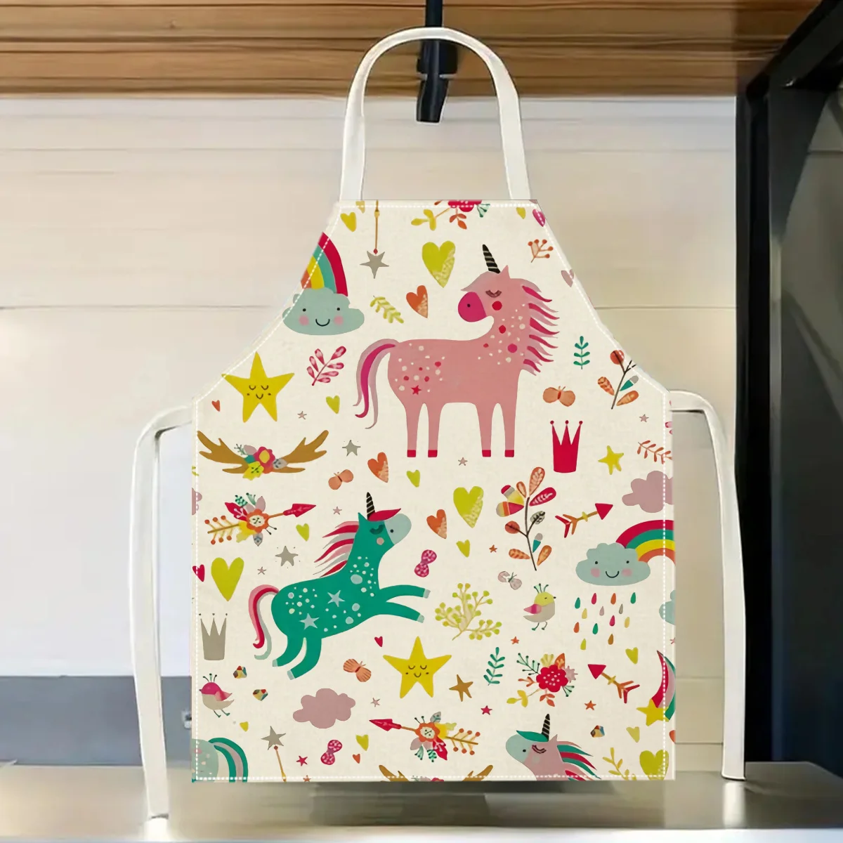 1pc Unicorn Rainbow Apron Linen Kitchen Cooking Baking Kids Gift For Her Women Girls Mom Chef Baker