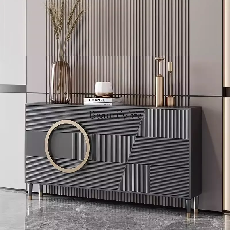 05-Light luxury ultra-thin entrance cabinet Opposite the door and against the wall Tipping bucket type household integrated cabi