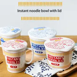 Ceramic Instant Noodle Bowl With Lid And Handle Instant Noodle Cup Soup Bowl Microwave Oven Dishwasher Available 컵라면