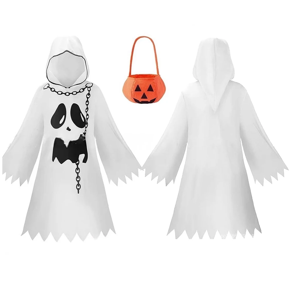 

New Kids Halloween Clothing Spooky Cloak Jumpsuit White Devil Cosplay Costume Suit Bags Fancy Dress Masquerade Theatre Show Cape